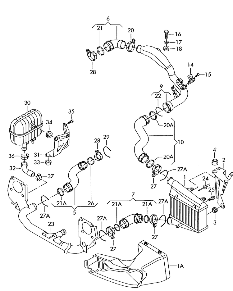 145-084 Audi A4 8E 2004>2008 Interccoler & hoses 4-cylinder+ diesel eng.+ BPW