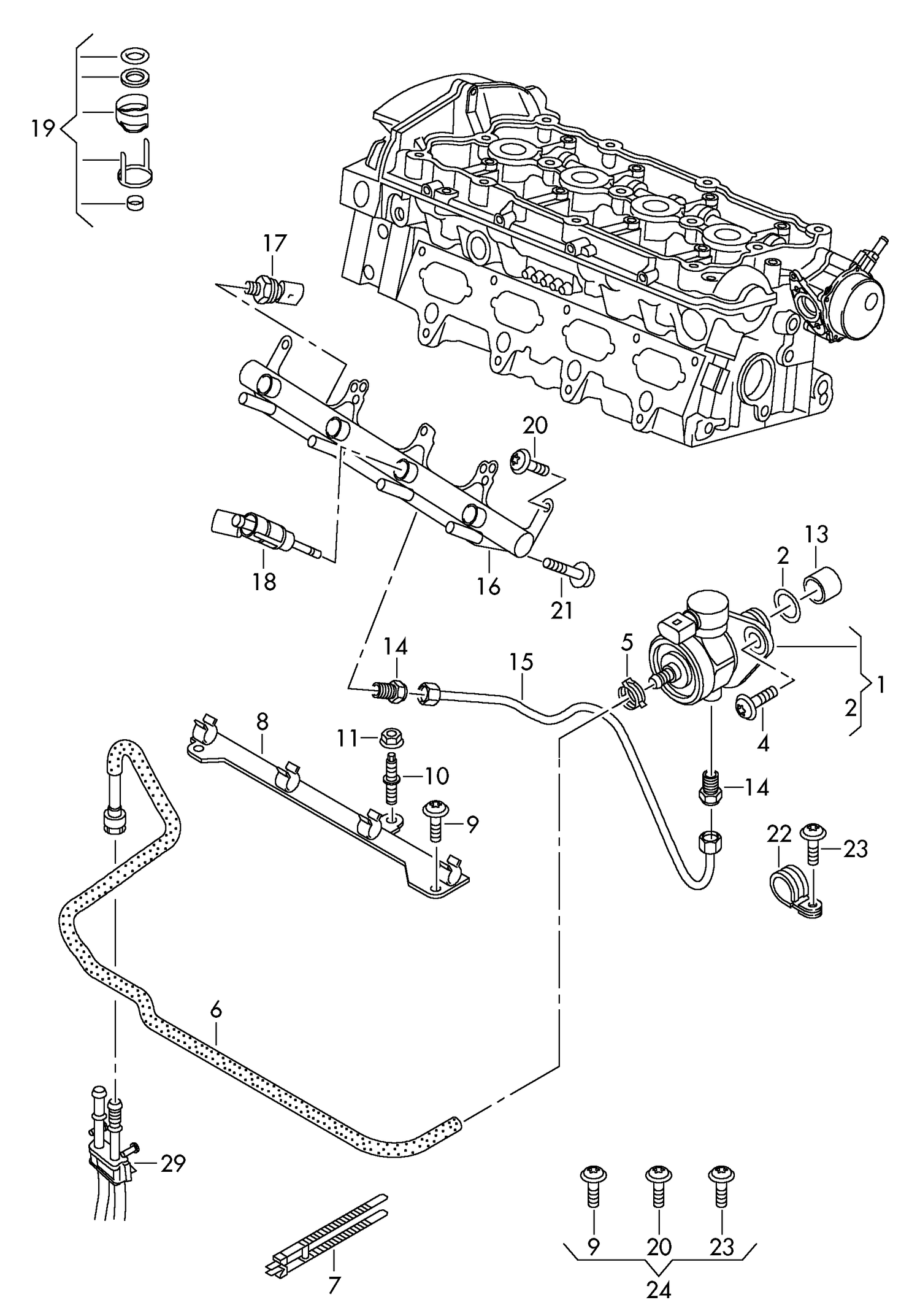 133-060 fuel pump fuel rail injection valve 1.8ltr. / 2.0 ltr. 4-cylinder+ petrol eng.+ CDAA,CDAB 4-cylinder+ petrol eng.+ CCZB