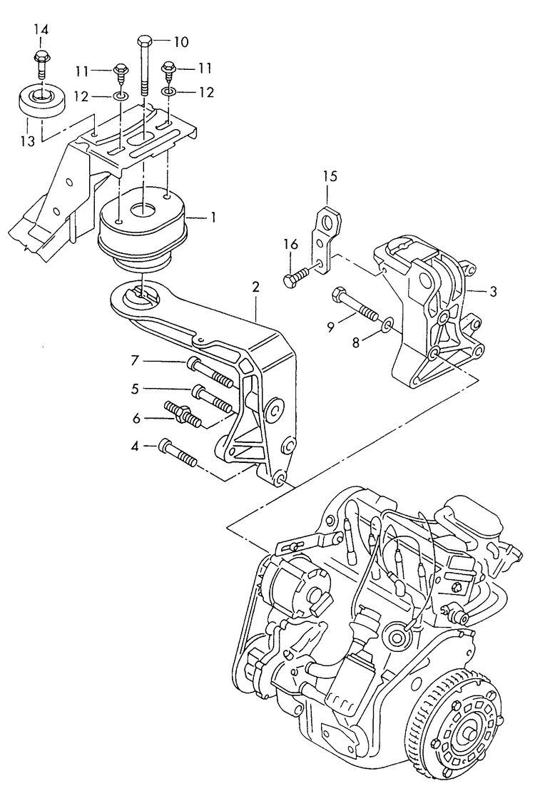 199-020 T4 7D securing parts for engine 4-cylinder+ AAC,ABL, 5-cylinder+ AAB,ACV,ACU, AET,AEU, 6-cylinder+ AES