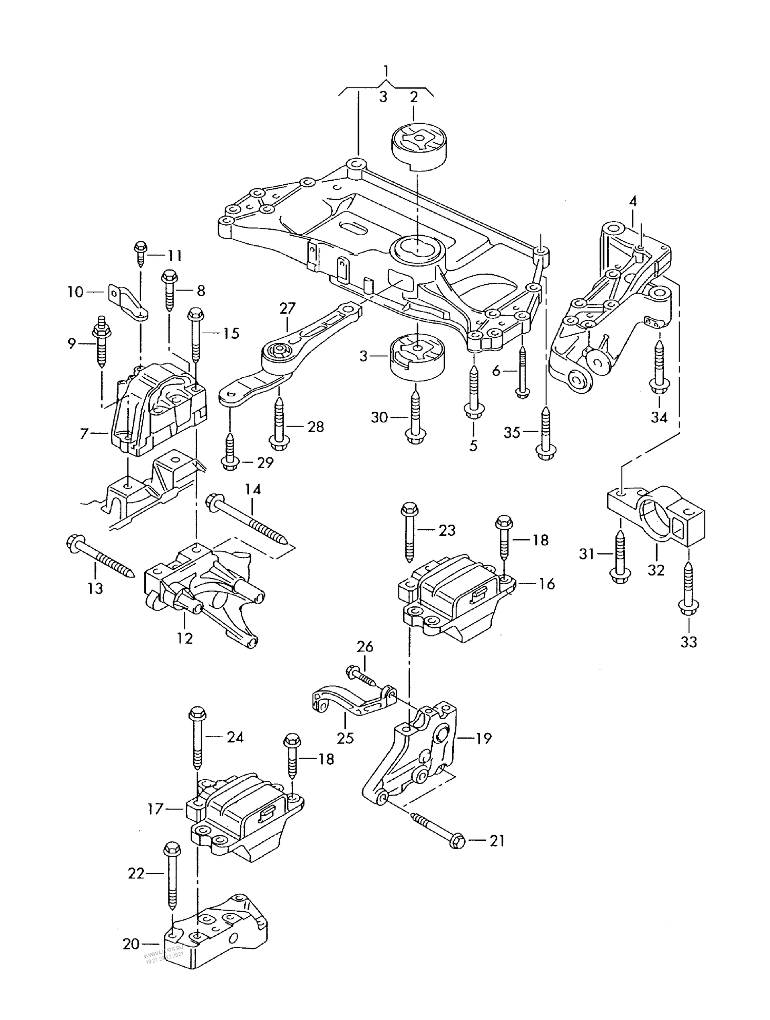 199-040 Golf MK5 mounting parts for engine and transmission BUB 3.2ltr.