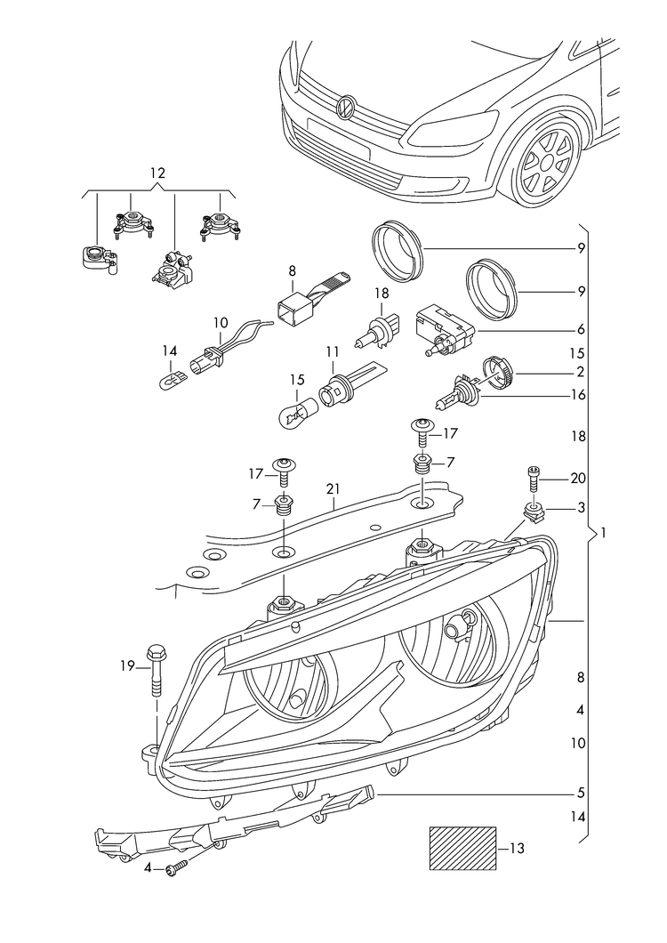 941-000 Touran/Caddy 2011>2015 halogen twin headlights PR-8ID
