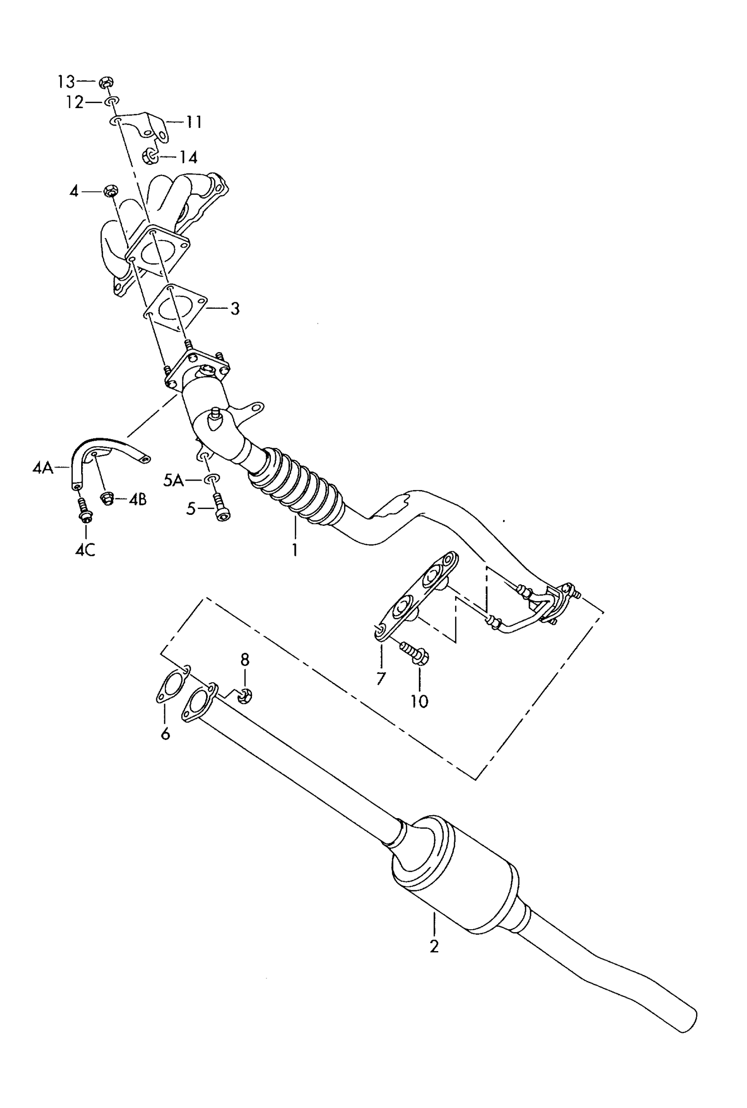 253-050 exhaust pipe with pre-catalyst catalytic converter 1.4/1.6 ltr. BCA,BKG,BAG, BLP,BLN,BLF