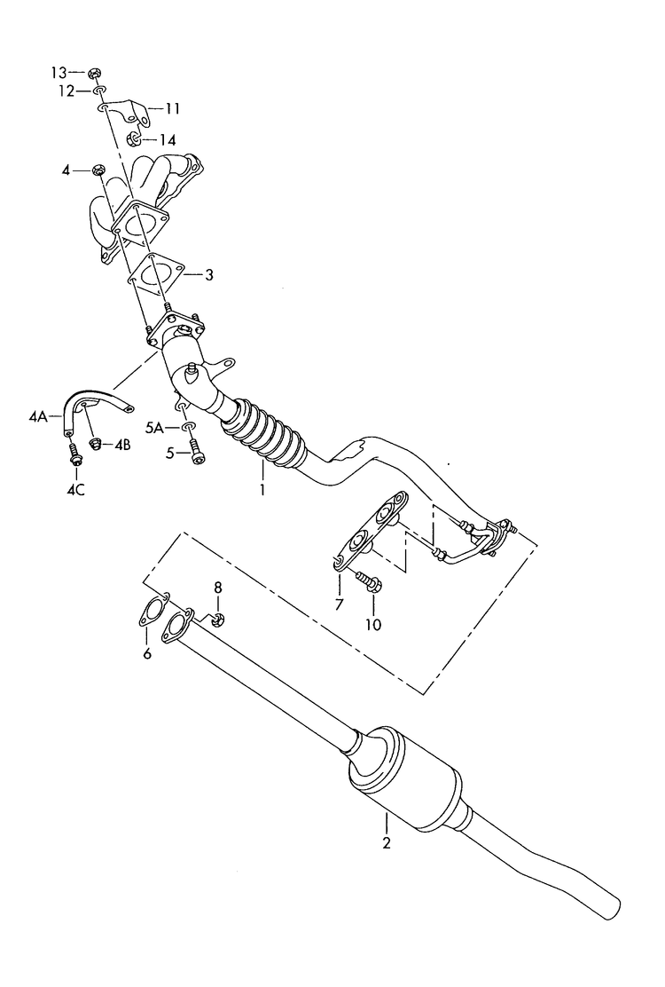 253-050 exhaust pipe with pre-catalyst catalytic converter 1.4/1.6 ltr. BCA,BKG,BAG, BLP,BLN,BLF