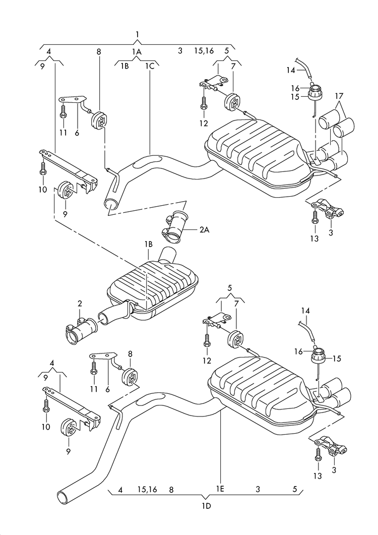 253-095 Audi A3/S3/Sportback/Quattro front silencer with rear silencer 2.0/3.2 l quattro