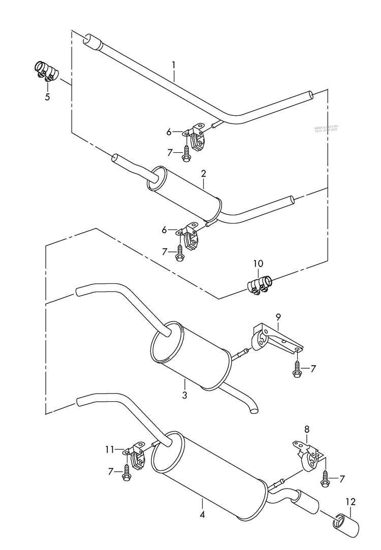 253-080 Polo 6R intermediate pipe front silencer rear silencer petr. engine 1.2 ltr. 1.4ltr.