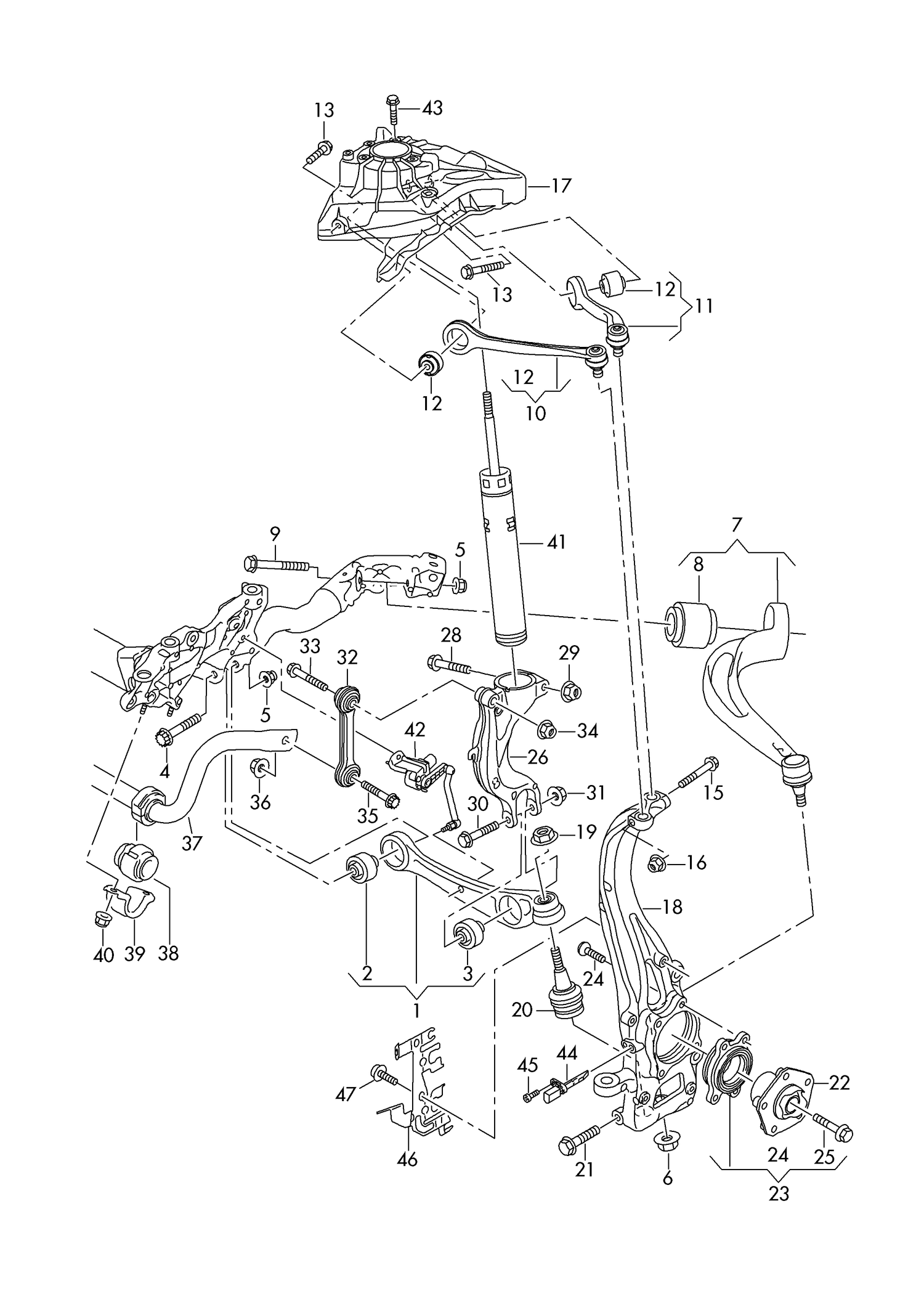 407-000 Audi A4 8W 2015>front wishbone links, suspension guide, wheel bearing housing