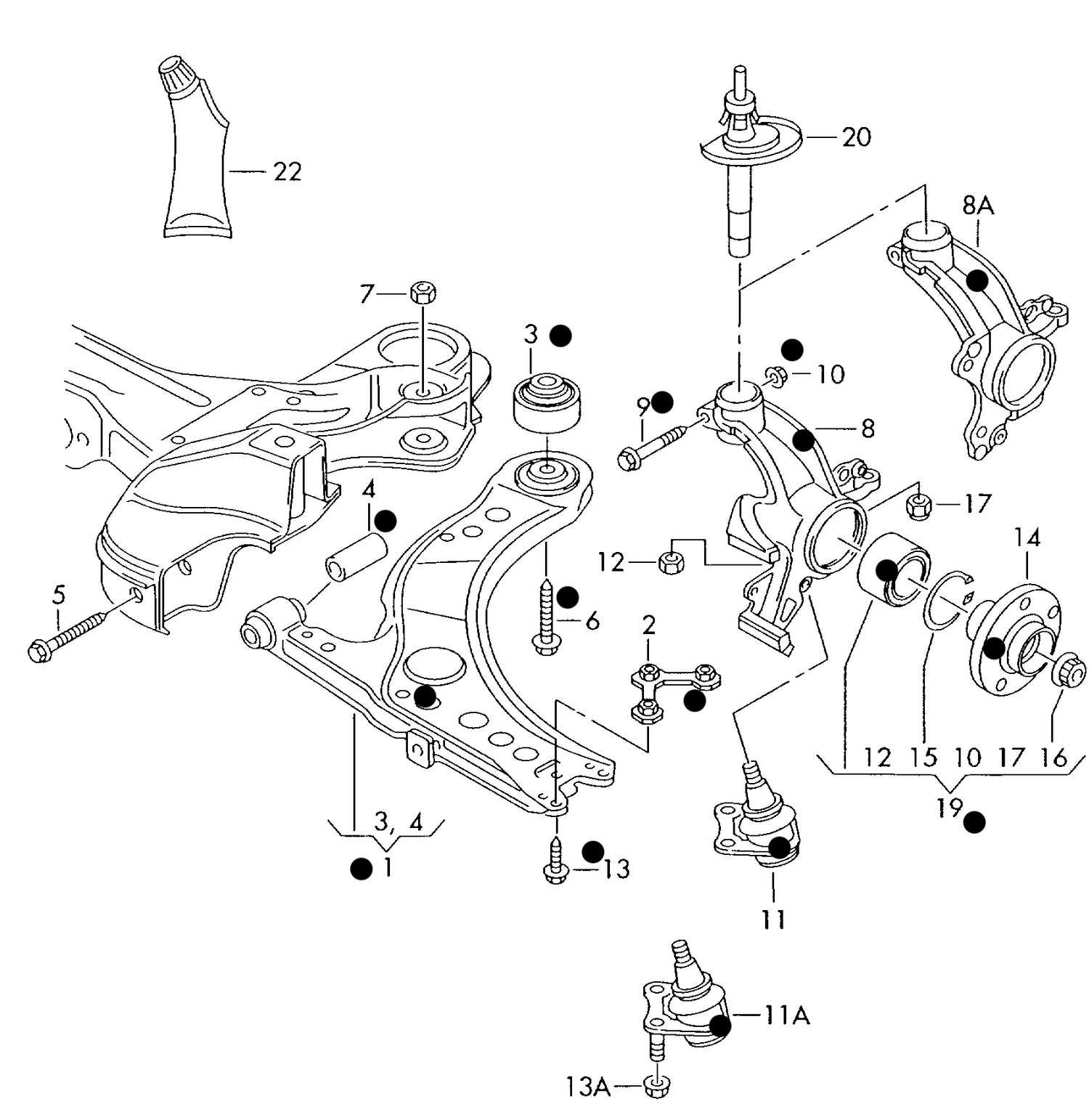 407-002 Golf mk4 (1J) Front wishbone wheel bearing housing frt.-wh.dr.+ AQM,ALH,AGR, AXR,ATD,AHF, ASV,AJM,AUY, ASZ,ARL