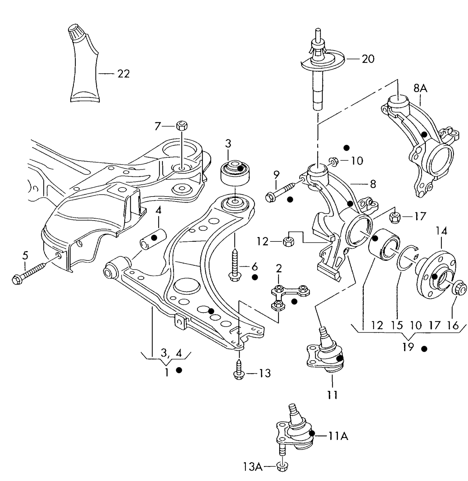 407-004 Golf mk4 (1J) Front wishbone, wheel bearing housing GTI 25J