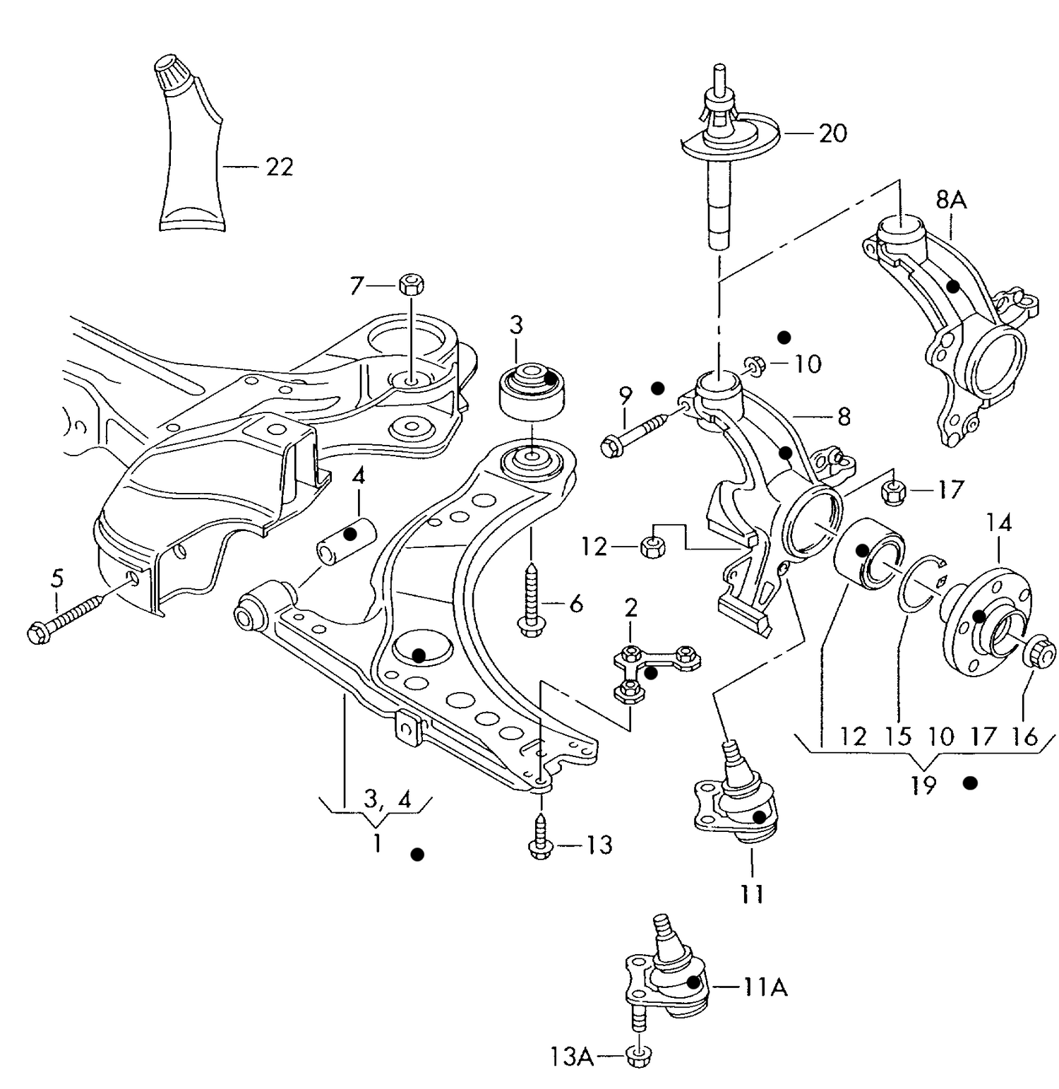 407-006 Golf mk4 (1J) Front wishbone, wheel bearing housing 4motion+ AGR,ASZ,ARL, ATD