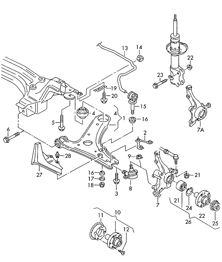 407-010 VW Polo 6N 2000>2002 wishbone wheel bearing housing anti-roll bar 	AMF,AKU,AEF, AGD,ASX
