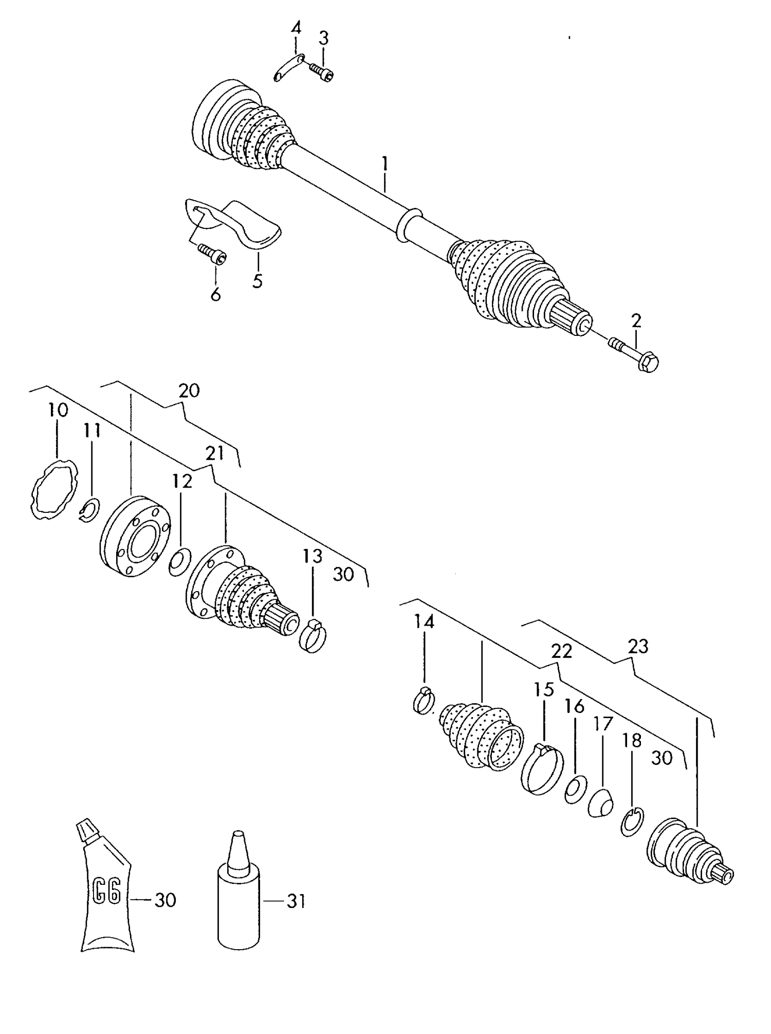 407-020 Touareg 7L Front drive shaft 5-cylinder