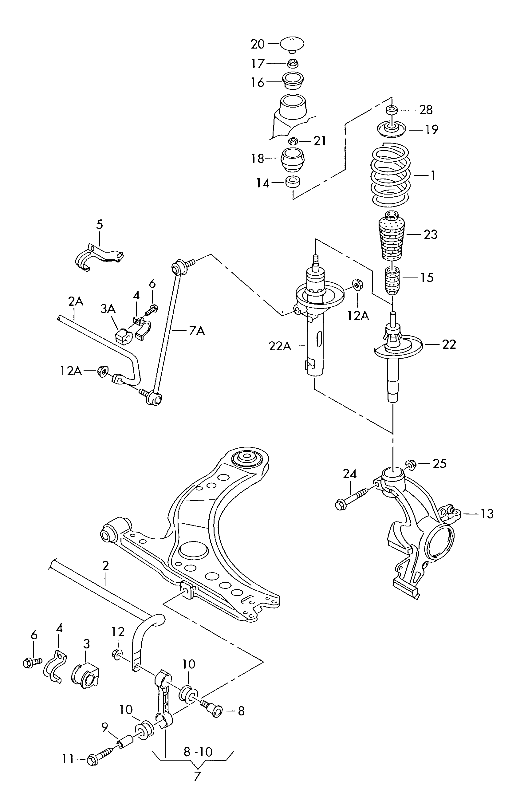 411-000 Beetle 1999>2010 Front suspension, shock absorbers, anti-roll bar