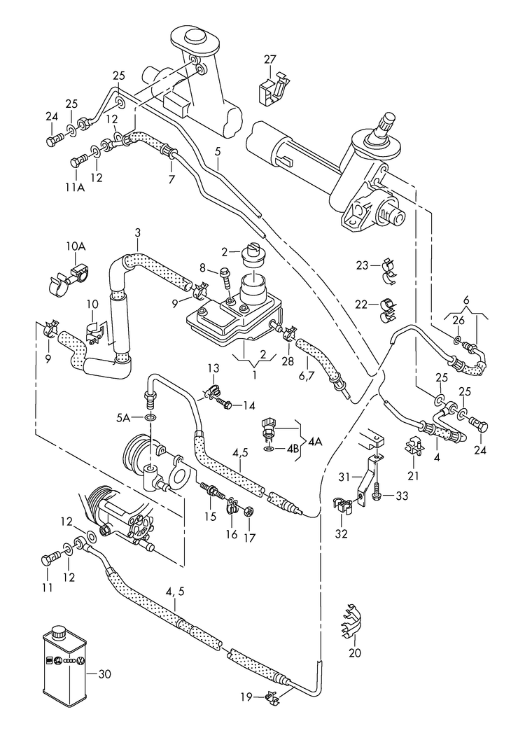 422-052 VW Polo 6N 2000>2002 oil container and connection parts, hoses for power steering 	diesel eng.+ AEF,AGD,AKU, ASX+ PR-1N1,1N5