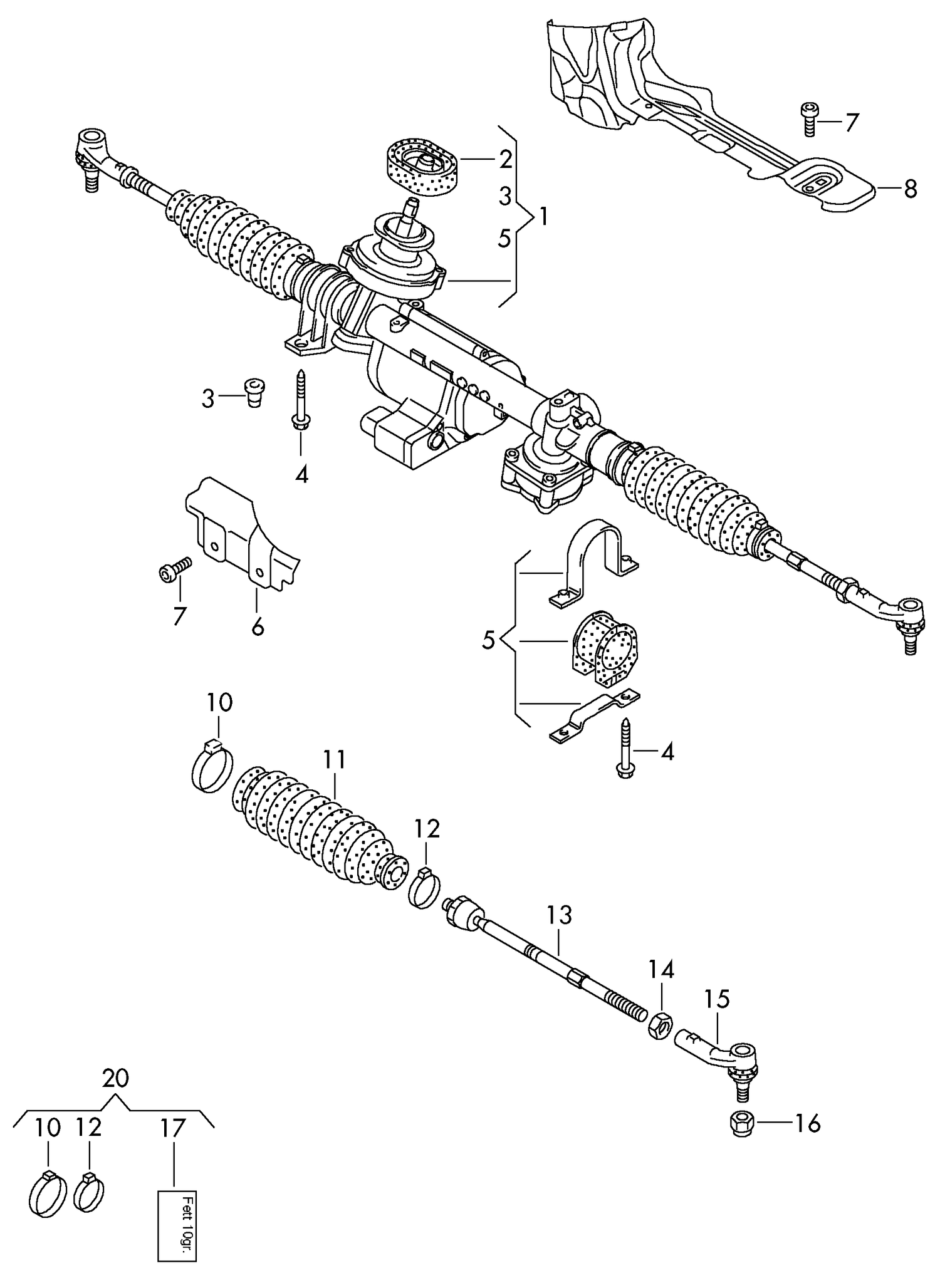 423-050 Tiguan steering gear with track rods >upto 30.05.2008