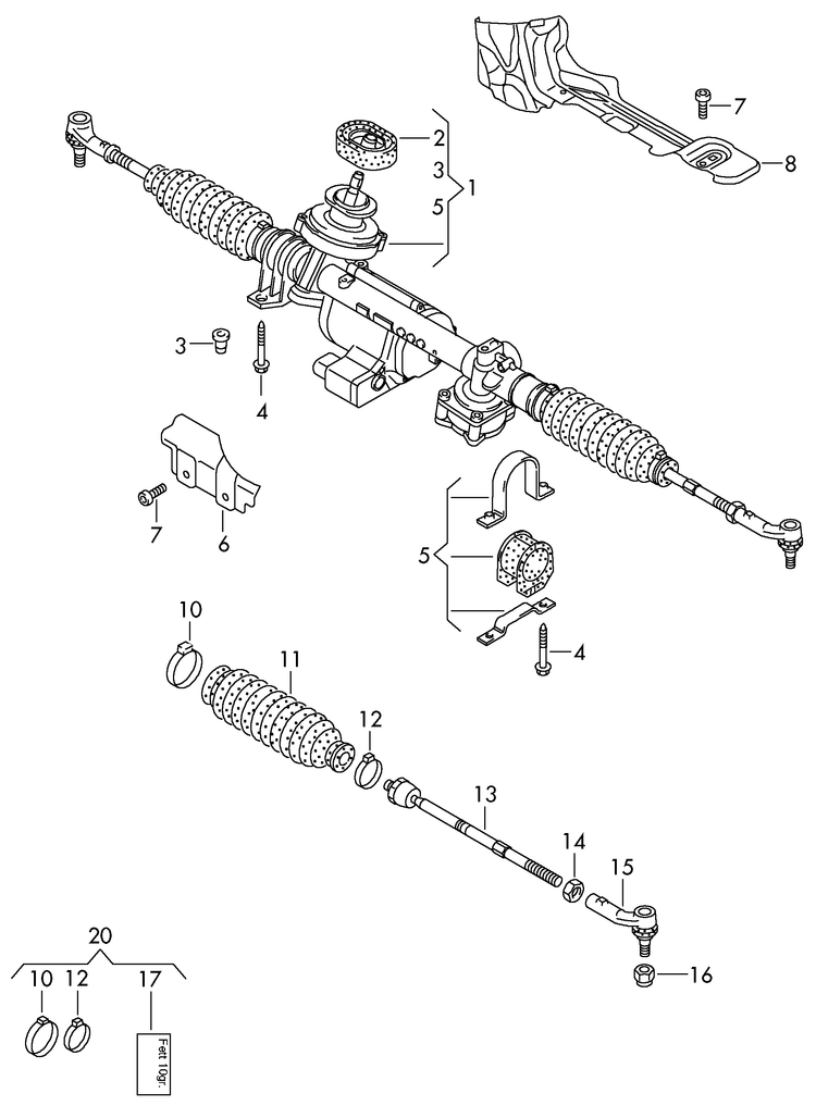 423-050 Tiguan steering gear with track rods >upto 30.05.2008
