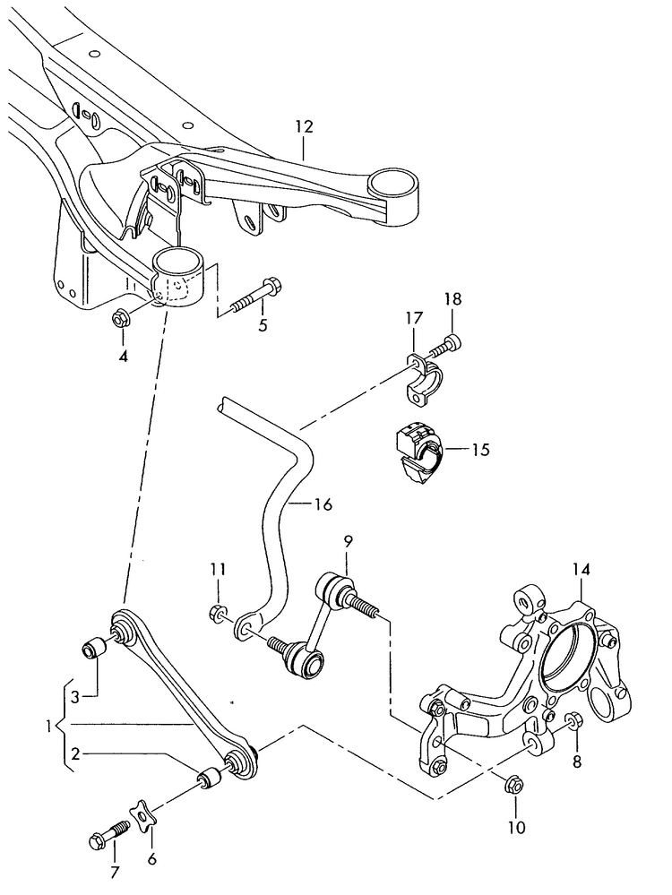 501-030 Tiguan Rear track rod / coupling rod & anti-roll bar 4motion
