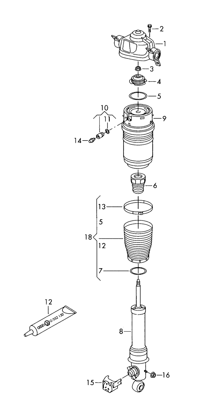 511-008 Touareg 7L Rear individual parts for air suspension dampers BPD,BPE,BUN, BKS,BLE, CBWA,CASA, CASB,CASC, CATA