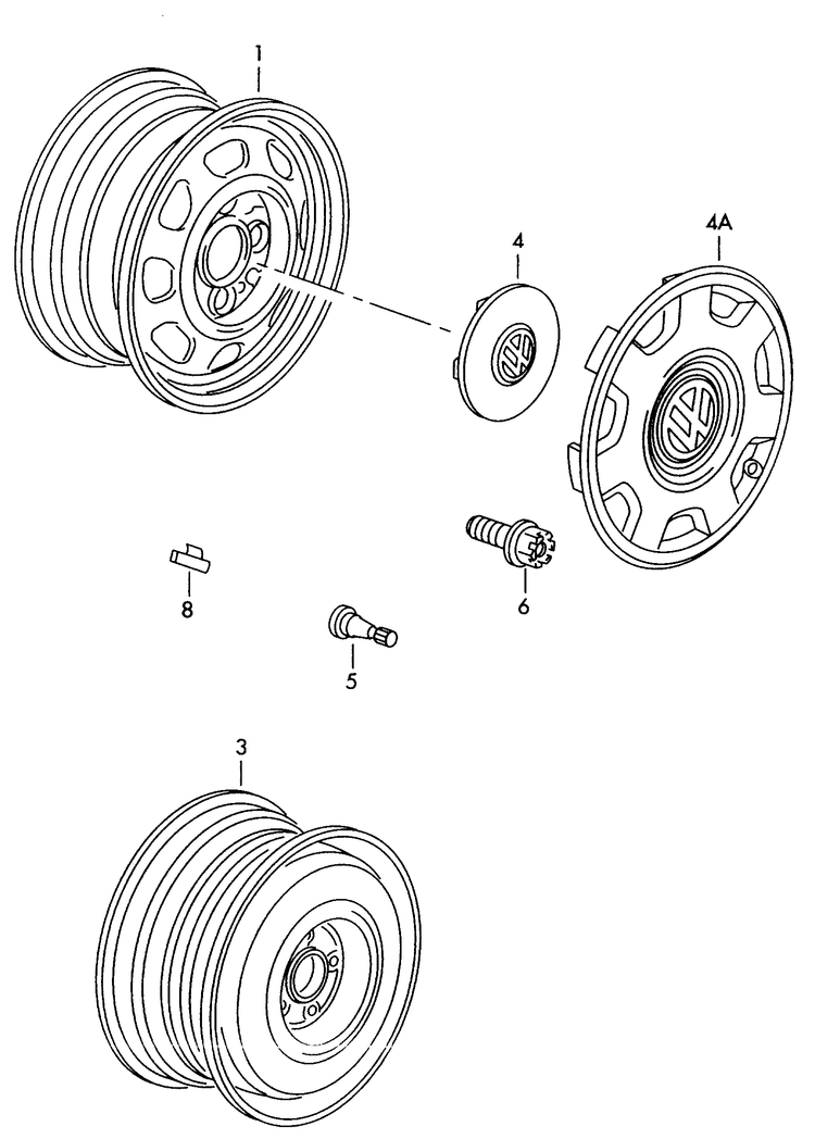 601-010 VW Polo 6N 2000>2002 steel rim /Cap / Bolts