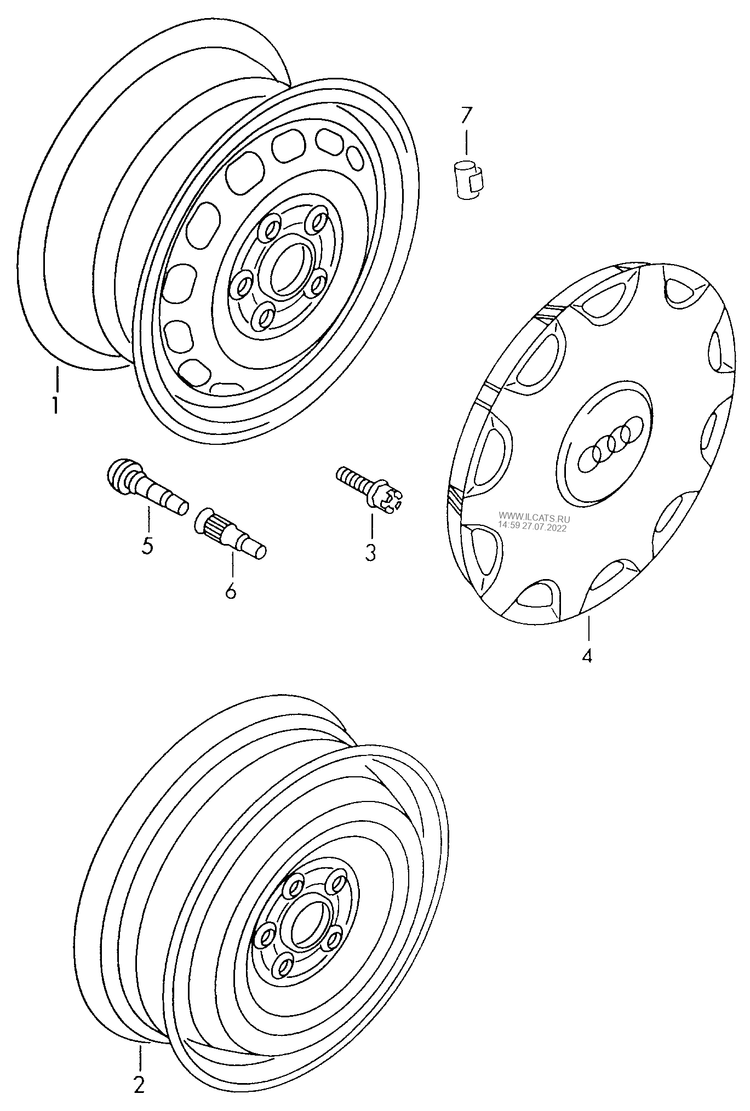 601-010 A6 4B steel rim / hub cap /bolts