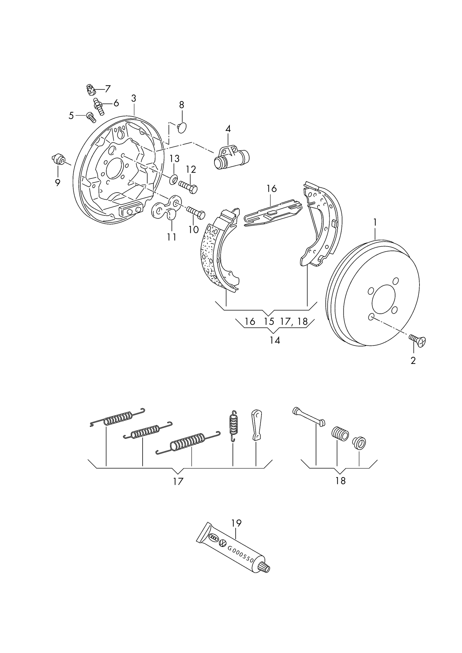 609-020 VW Polo 6N 2000>2002 Rear drum brake/Shoes 	PR-1KH,1KM