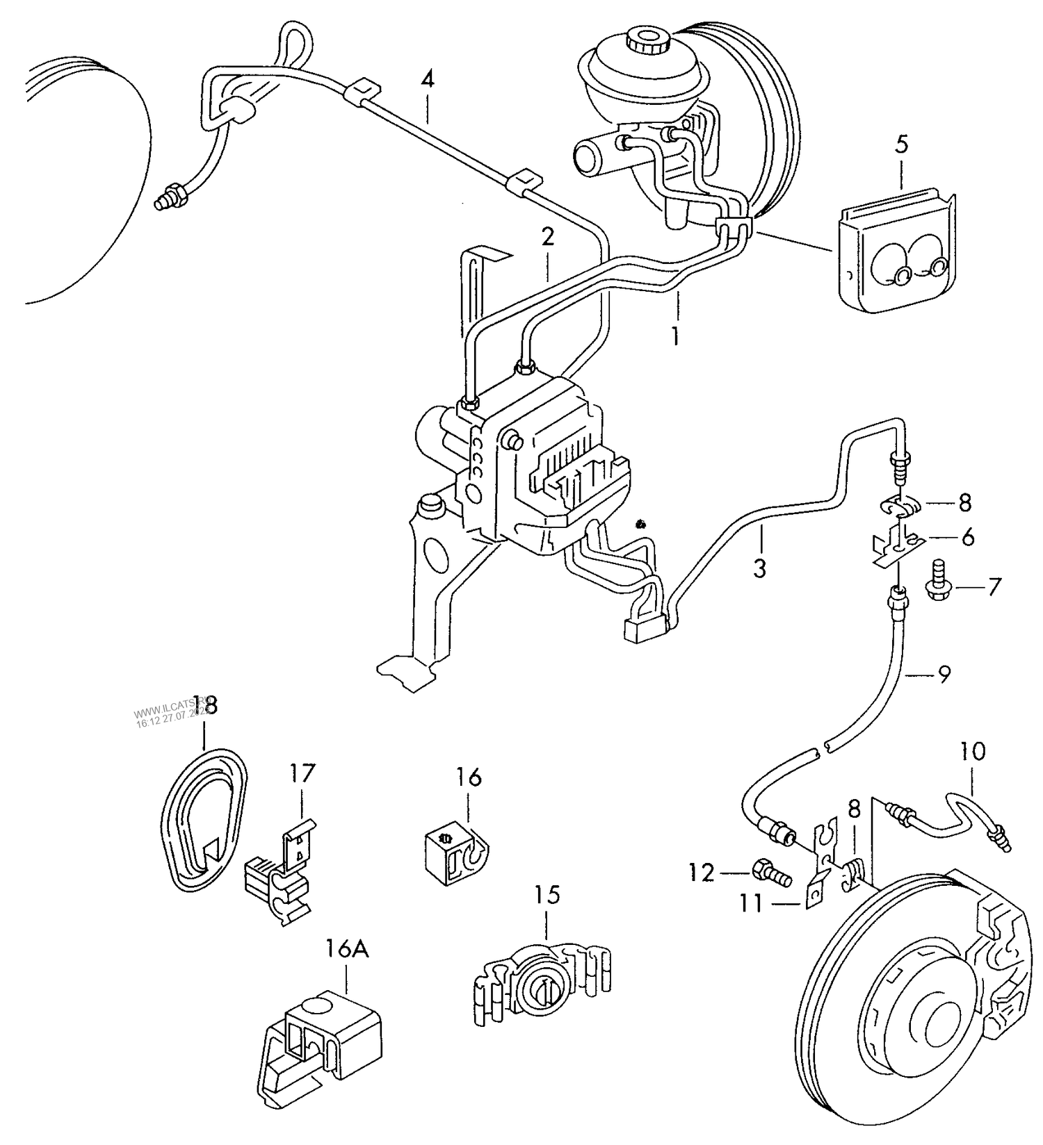 611-020 A6 4B Front brake pipe brake hose for models with traction control system -tcs- for vehicles with electronic differential lock -edl- PR-1AH,1AJ