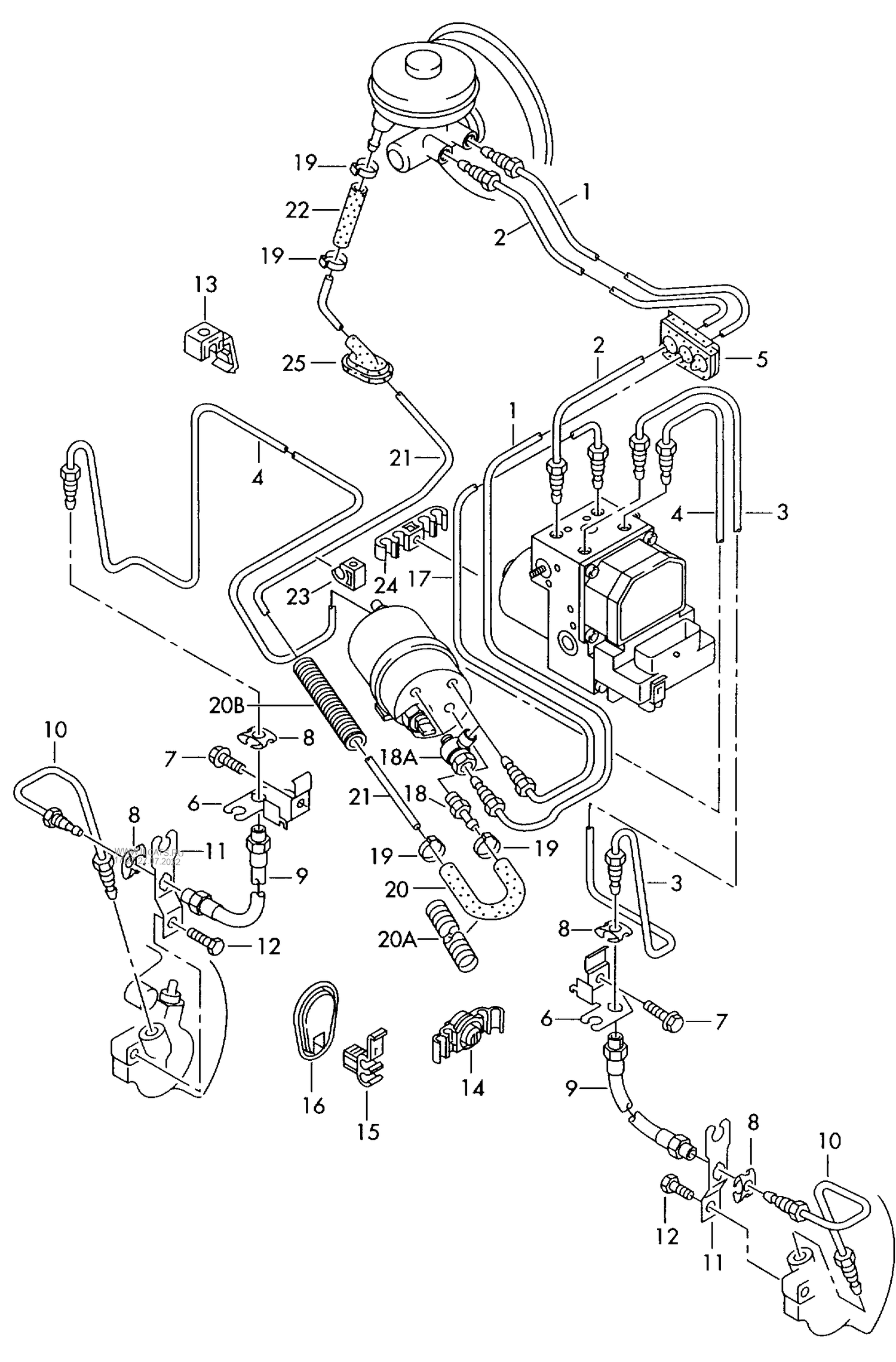611-024 A6 4B Front brake pipe brake hose for vehicles with electronic stabilisation program -esp- PR-1AT