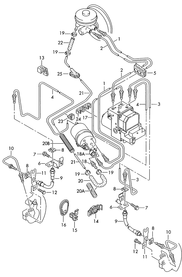 611-024 A6 4B Front brake pipe brake hose for vehicles with electronic stabilisation program -esp- PR-1AT