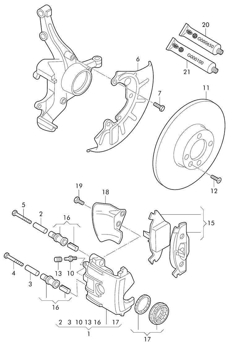 615-020 VW Polo 6N 2000>2002 Front floating caliper brake brake caliper housing brake disc (vented) 	PR-1LM,1ZN, 1LB,1ZC