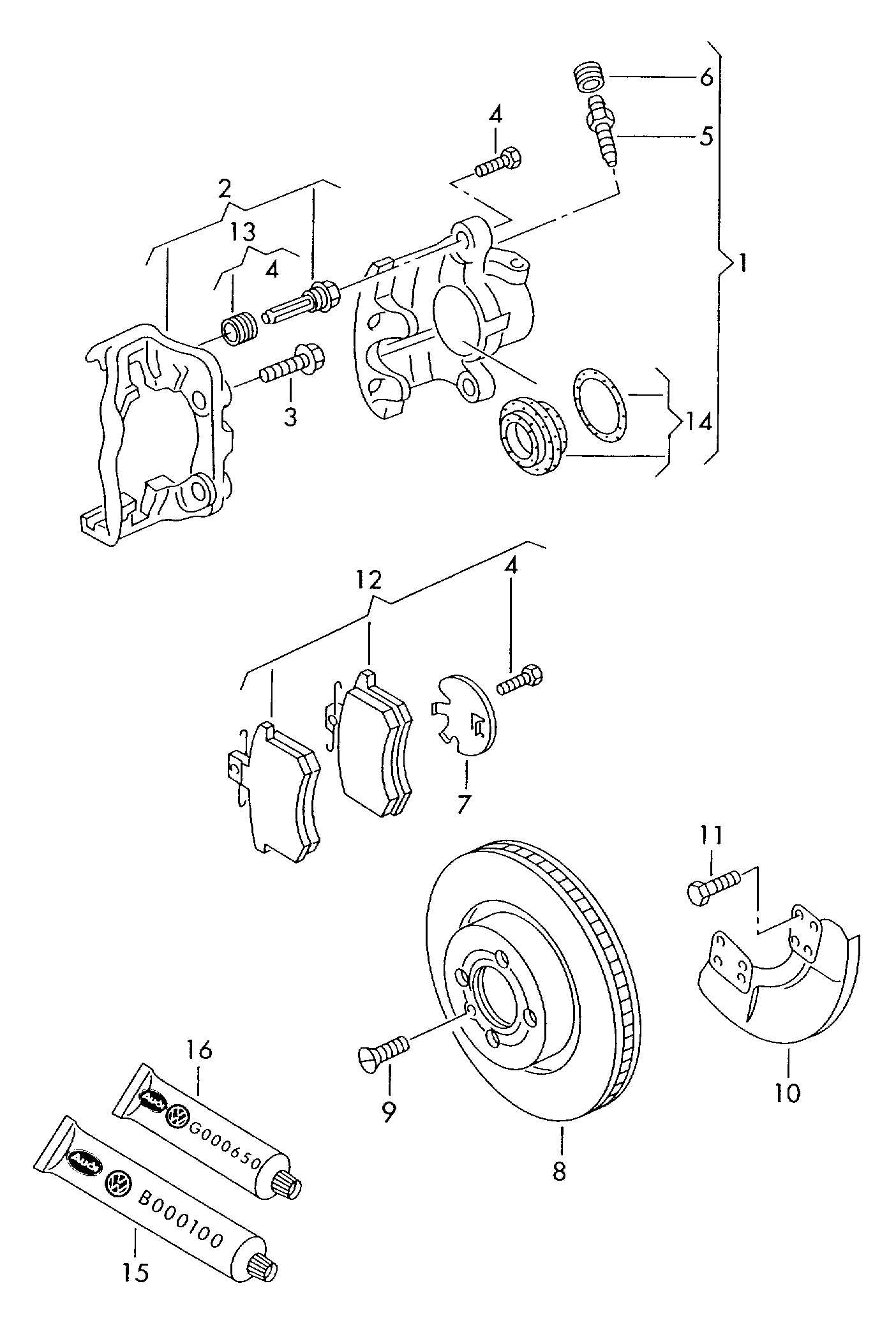 615-025 VW Polo 6N 2000>2002 Front floating caliper brake brake caliper housing brake carrier with pad retaining pin brake disc (vented)  brake disc (vented) 	 PR-1ZK,1ZE, "J..":PR-1ZJ PR-1LW,1LX