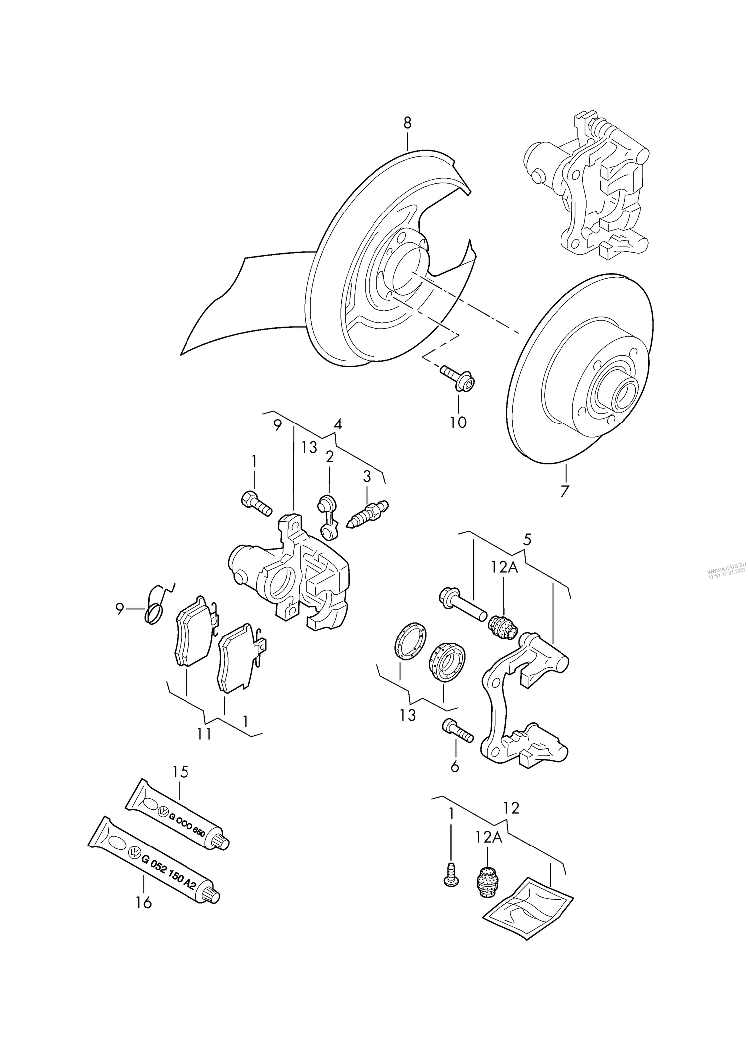 615-060 A6 4B Rear floating caliper brake brake caliper housing brake carrier with pad retaining pin brake disc 4-,6-cyl. LUCAS 245X10MM 5/112
