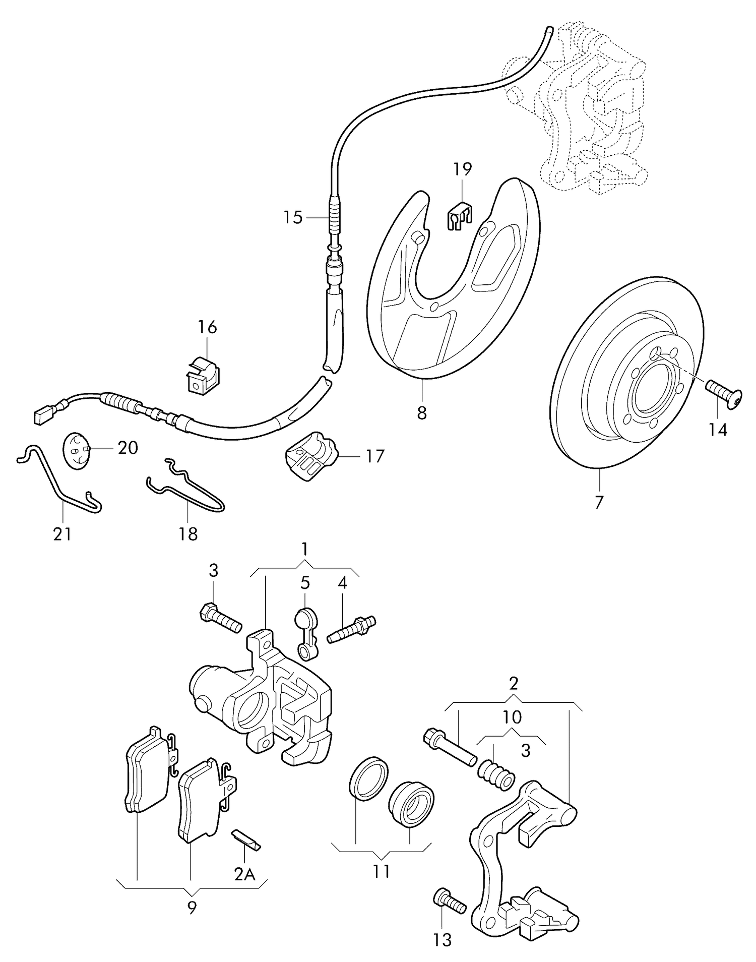 615-061 VW Polo 6N 2000>2002 Rear floating caliper brake brake caliper housing brake carrier with pad retaining pin brake disc brake cable 	PR-1KE "J.."PR-2EK