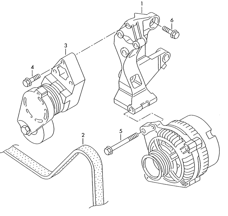 903-030 Audi A2 1.4tdi 2000>2005 connecting and mounting parts for alternator poly-v-belt diesel eng.+ AMF,ANY,BHC, ATL