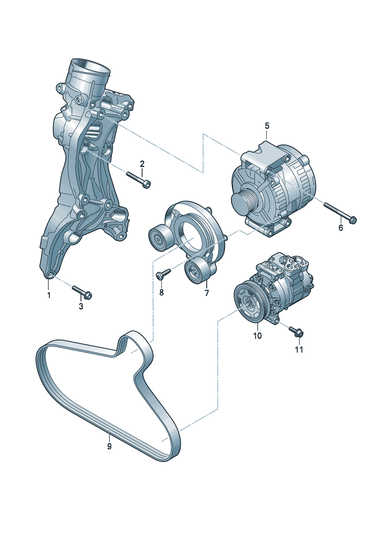 903-030 Audi A5 2017-2025 Connecting and mounting parts for alternator Poly-V-belt
