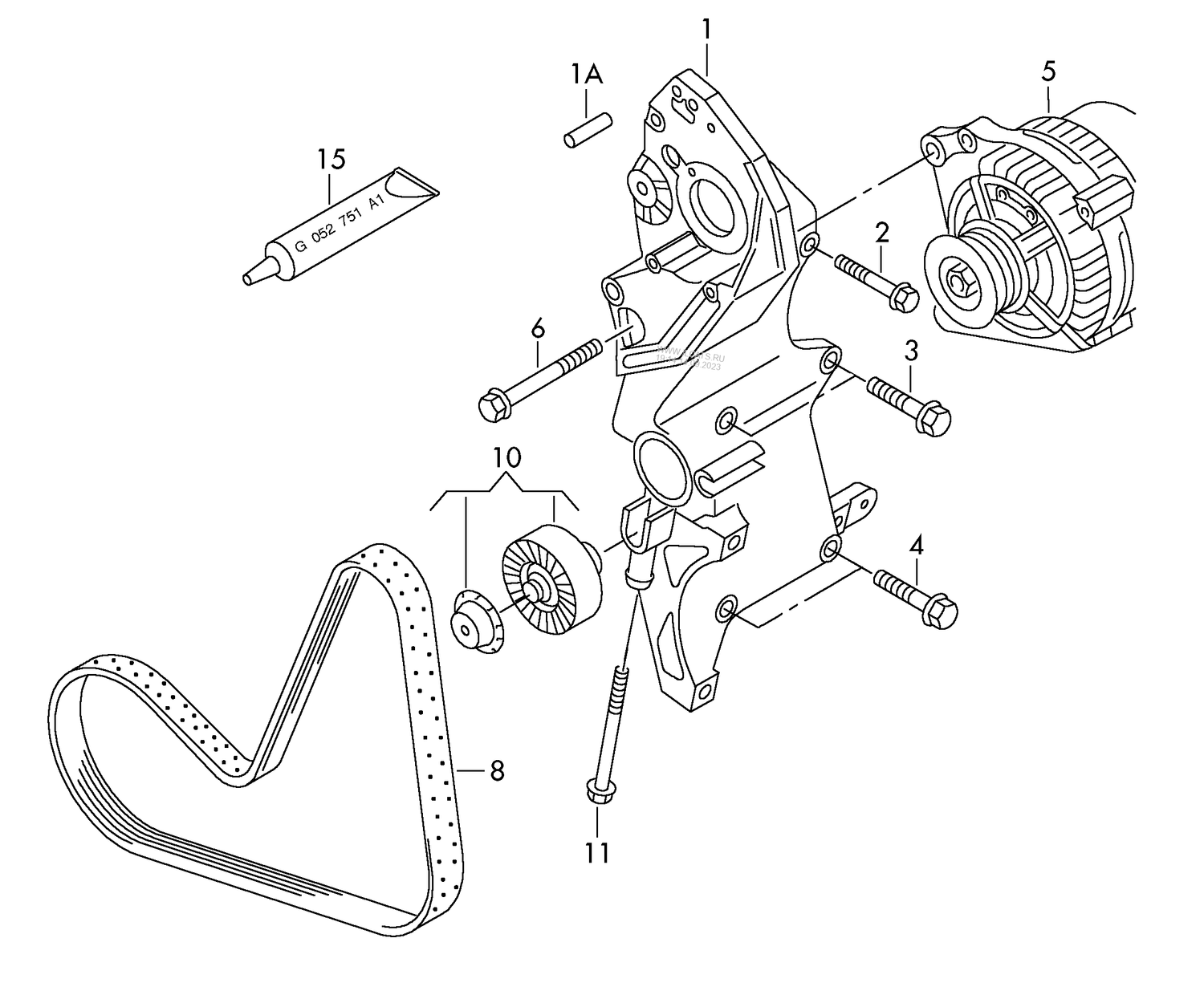 903-060 Tiguan Ribbed belt tensioner & ribbed belt CFFA,CFFB, CFFD,CFFG, CLJA 2.0 ltr.