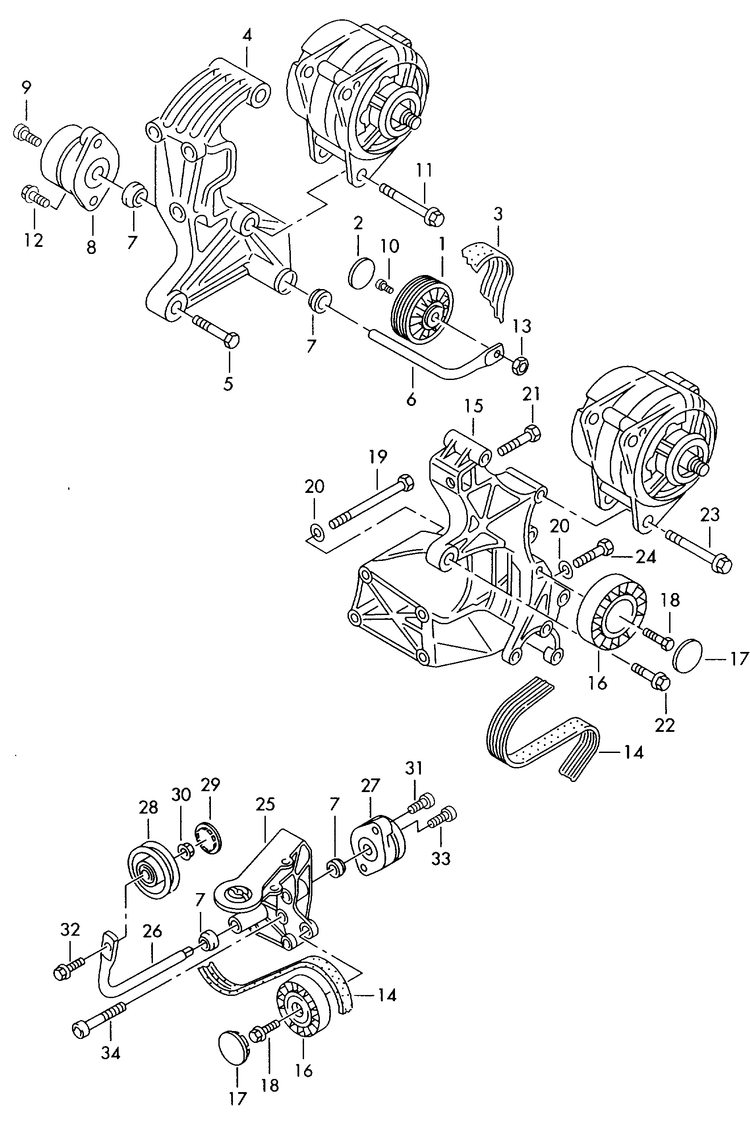 903-040 T4 7D 2.0 connecting and mounting parts for alternator 4-cylinder+ AAC 'Please select parts from links below-prices will update'