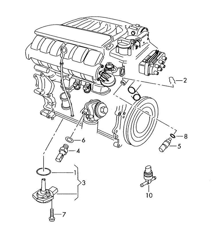 919-060 Touareg 7L switches and senders on engine 6-cylinder