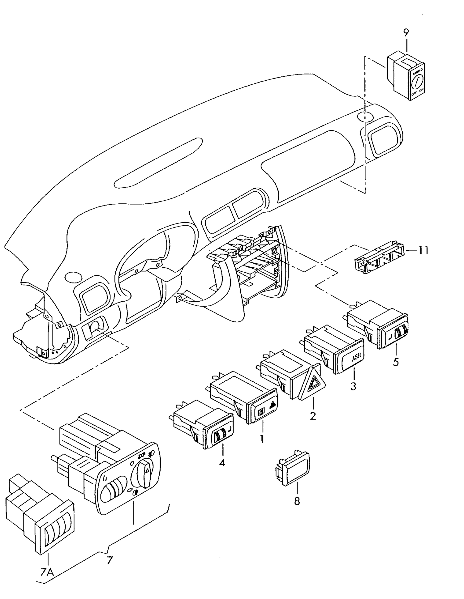 941-050 A3 8L 2001>2003 switches in dashboard