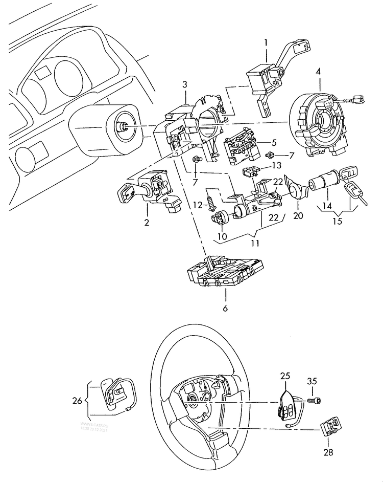 953-050 Golf MK5 steering col. combi switch / steering lock ignition/starter switch