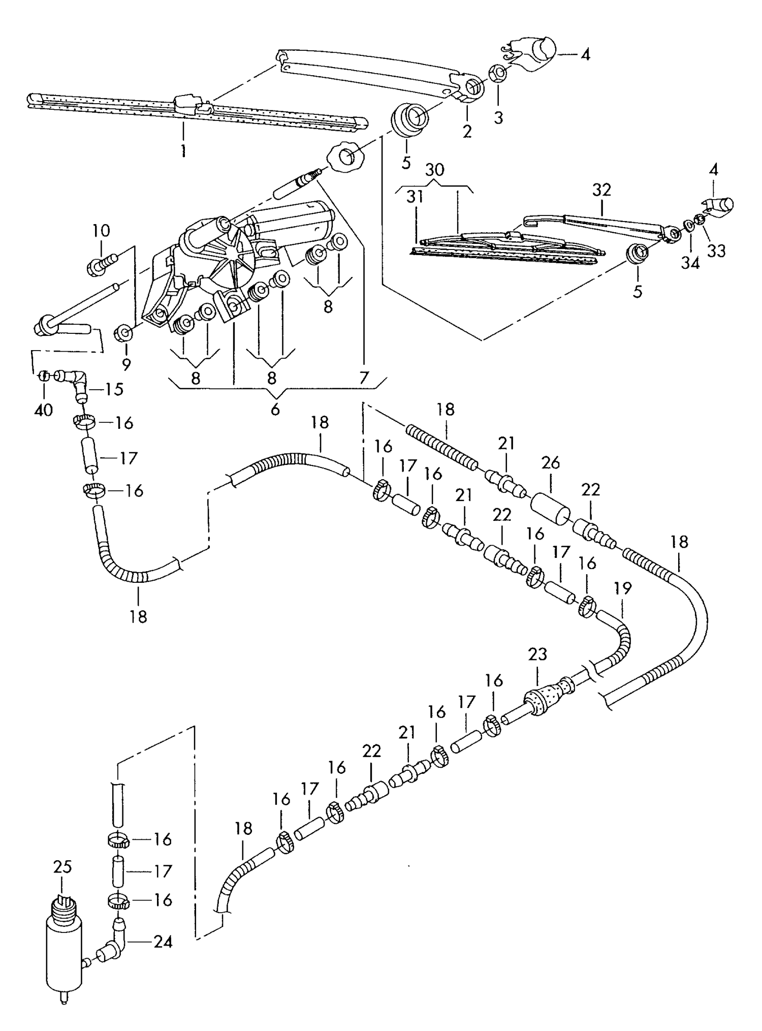 955-020 Tiguan wiper and washer system for rear window