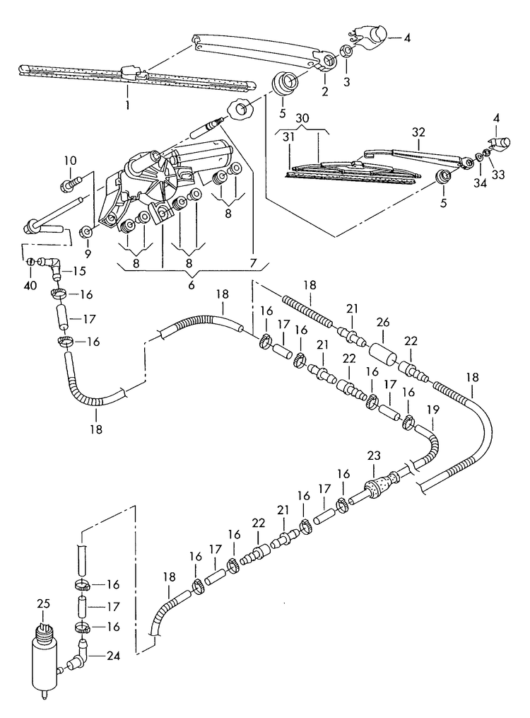 955-020 Tiguan wiper and washer system for rear window