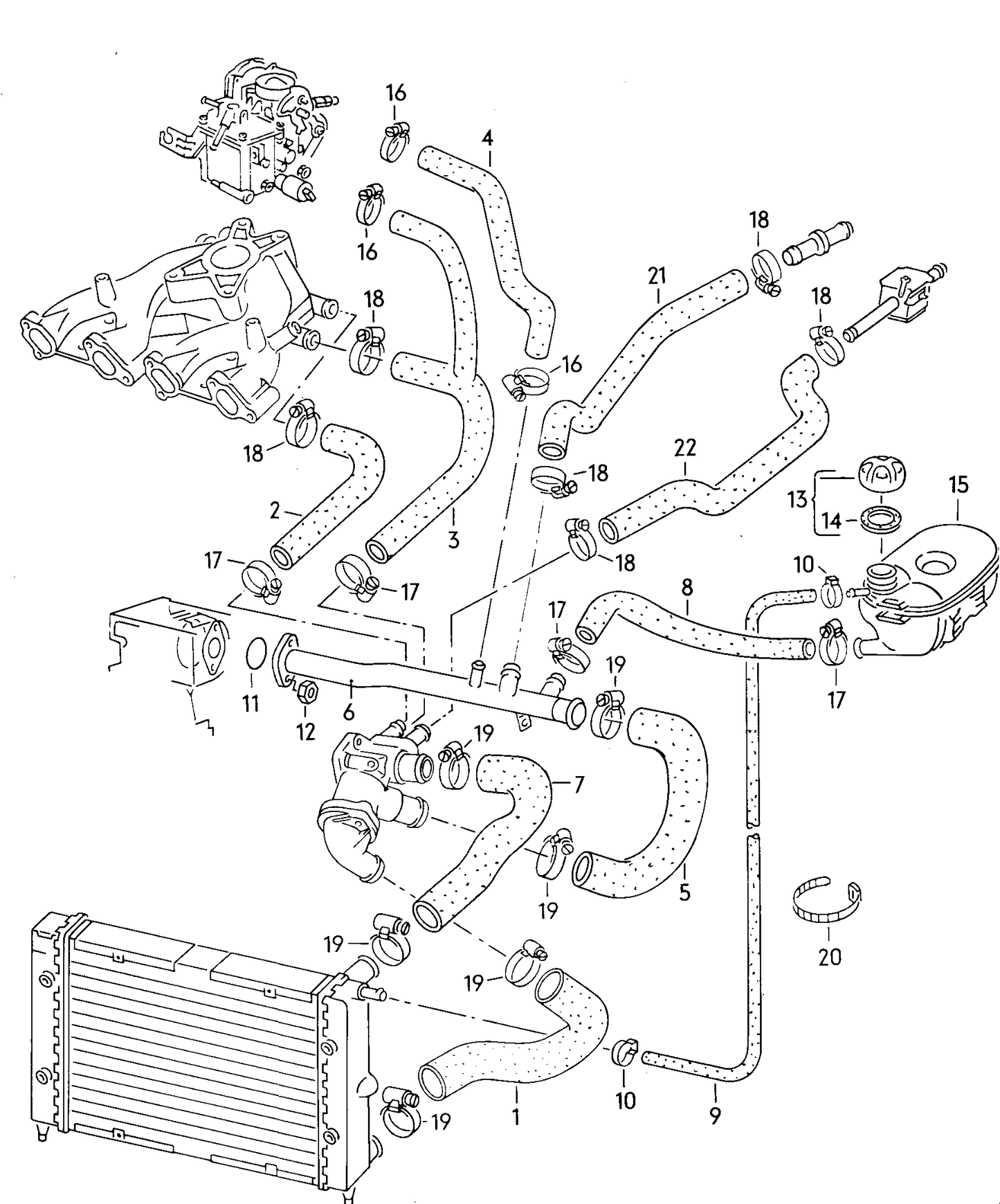 017-050 coolant hoses coolant pipe carburetor engine: HZ,NZ,2G 1.05/1.3ltr.