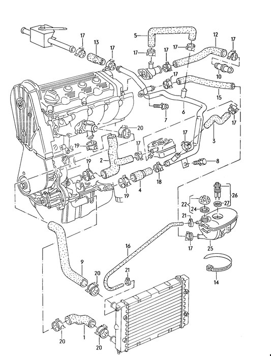 020-000 coolant hoses coolant pipe K-JETRONIC KR,PL 1.8/2.0ltr.