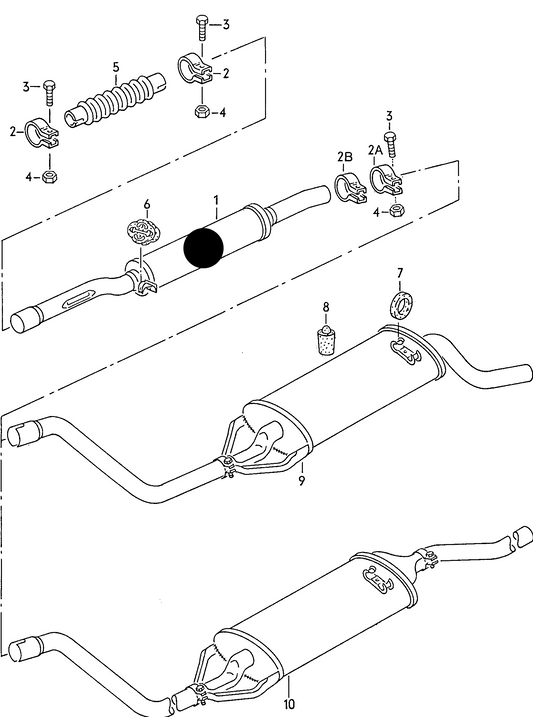 (ITEM 1) VW214G Centre Silencer for models with catalyst 2G,AAU,AAV