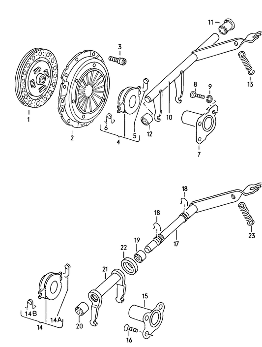 058-000 Golf mk2 Clutch / release bearing / release shaft 1.05-1.3 HZ,MH,NU,GT