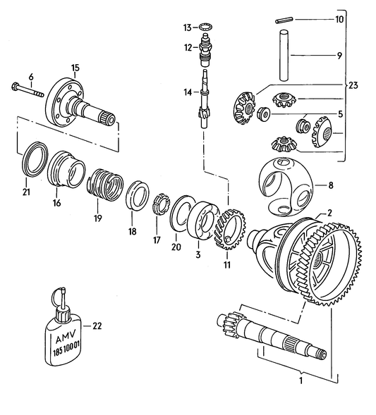 098-000 Golf mk2 differential for 4-speed manual gearbox for 5 speed manual transmiss. 5F,ADX 8N 1.05-1.3 ltr.