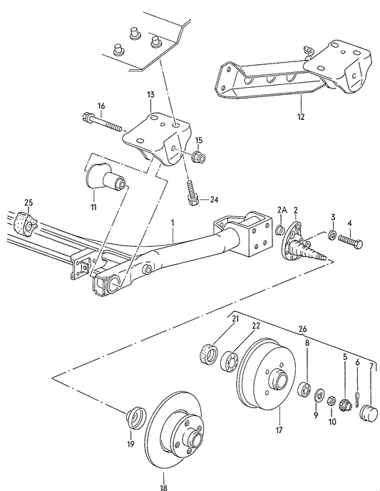 106-000 Golf mk2 rear axle beam with attachment parts