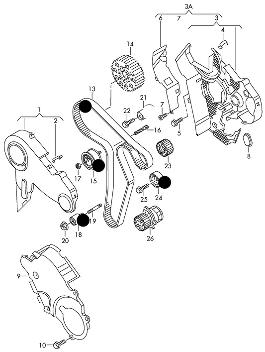 (ITEMS 13,15,18+24) 111644KP1 Cambelt Kit '4pc' Crafter 2.5TDI 06>