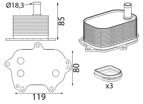 117721A Mahle Oil cooler & gaskets Audi A4/A5/A6/Q5 2.0tdi