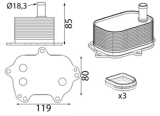 117721A Mahle Oil cooler & gaskets Audi A4/A5/A6/Q5 2.0tdi