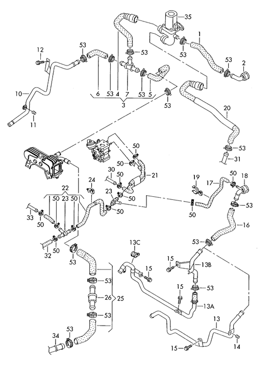 121-041 Golf mk5 (1K) 2004>2009 coolant cooling system for vehicles with auxiliary heater 	diesel eng.+ BKC,BRU,BXE, BXF  ‘Please select parts from links below, prices will update’